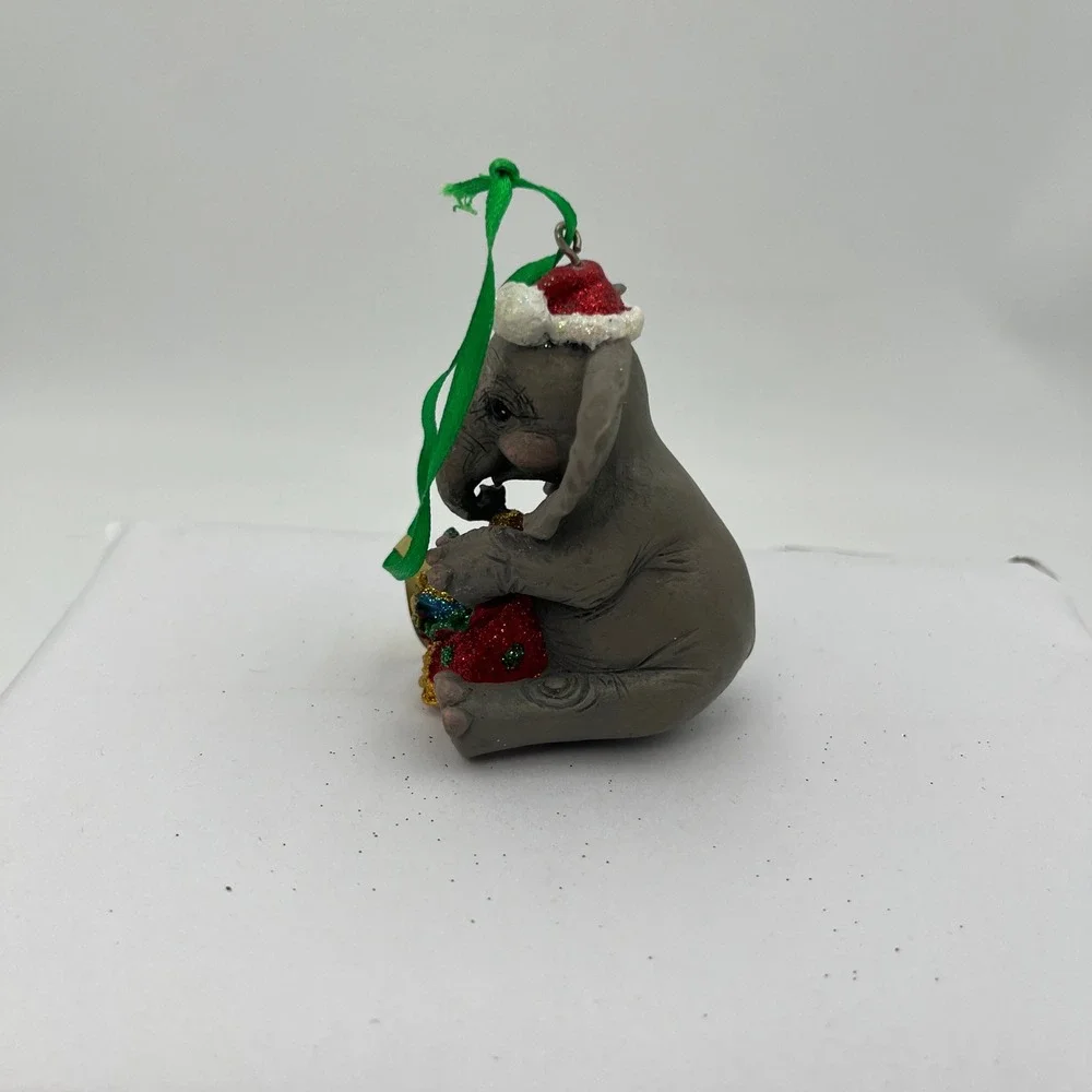 Danbury Mint Baby Animal Ornaments Elephant Christmas Tree Grey Glitter Hat Tag